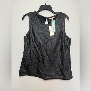 NWT Skies Are Blue Black Perforated Faux-Leather Tank Top